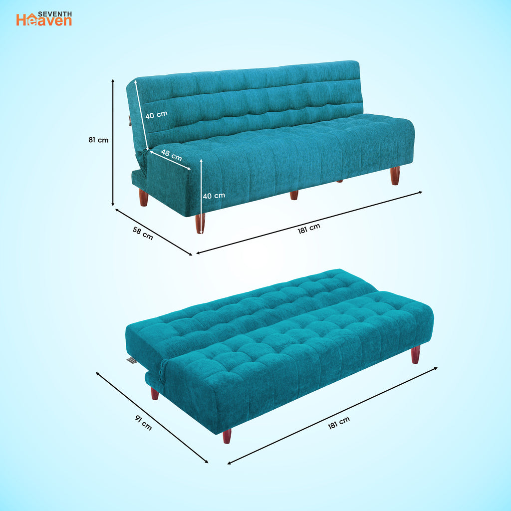 Florida Neo 3 Seater Wooden Sofa Cum Bed - ( Premium Molfino Fabric- Sky Blue )