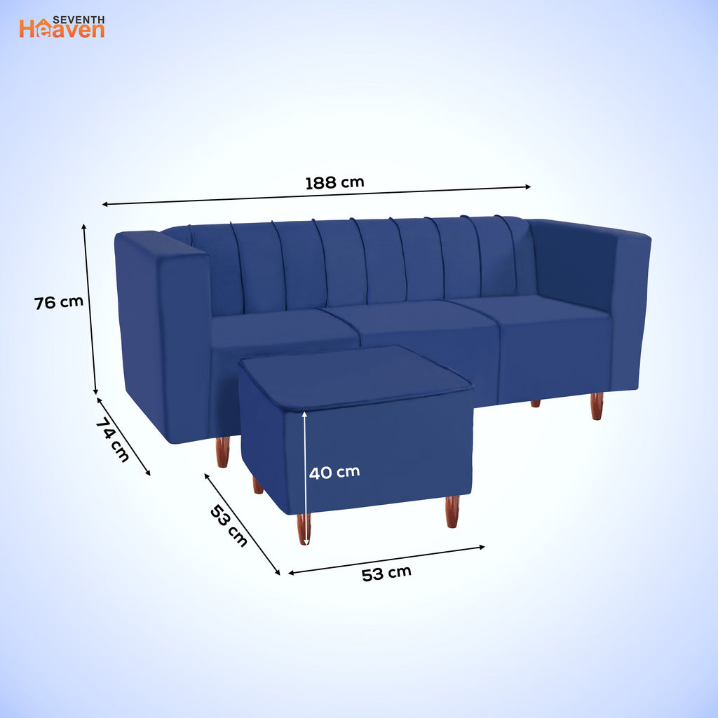 Sydney 4 Seater Sofa with Ottoman- ( Premium Holland Fabric- Blue )