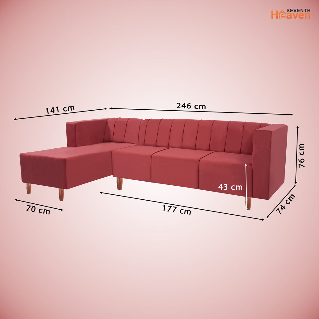 Sydney 6 Seater sofa left corner- ( Plush Suede Fabric- Maroon )