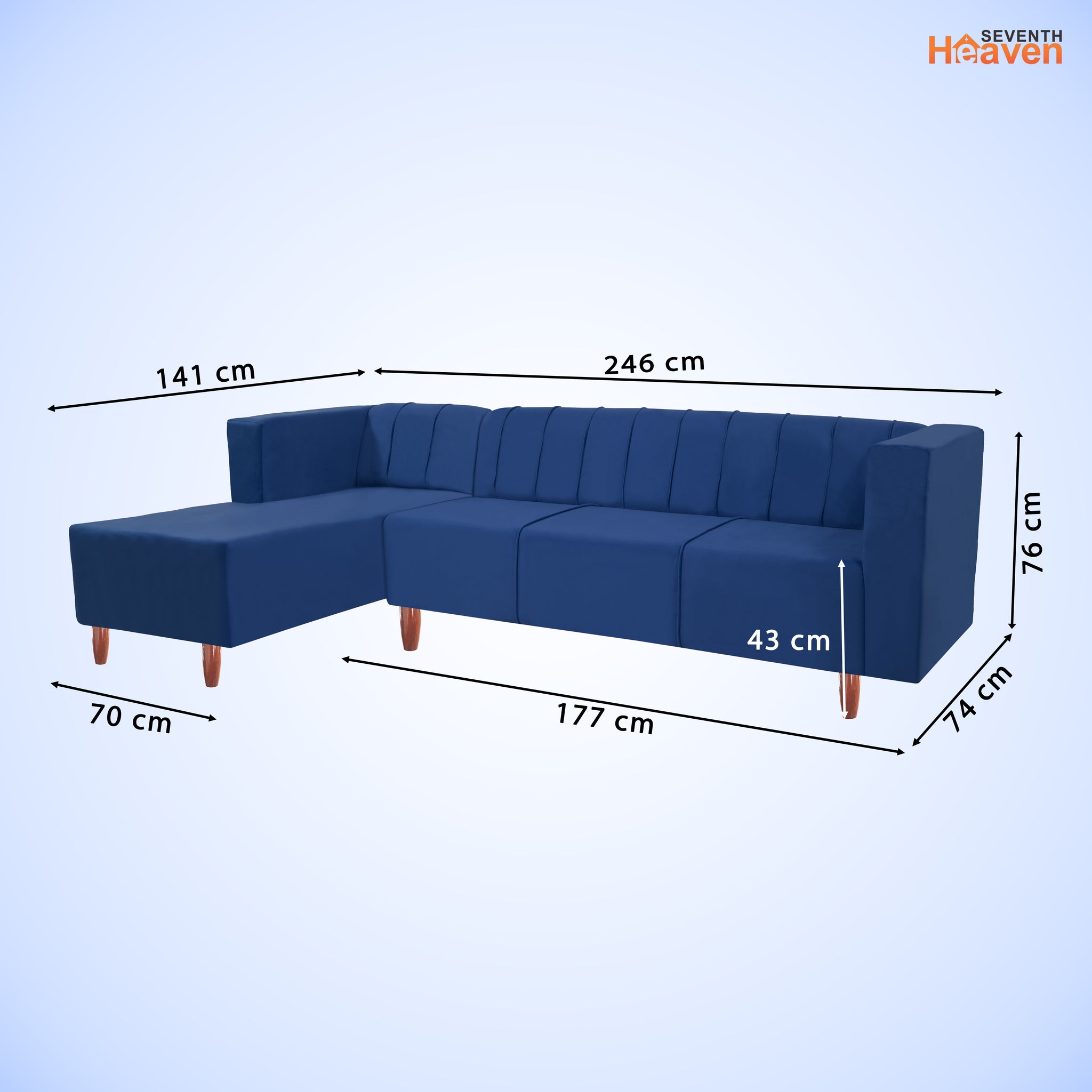 Sydney 6 Seater Sofa Left Corner- ( Polyster Holland Fabric- Blue)