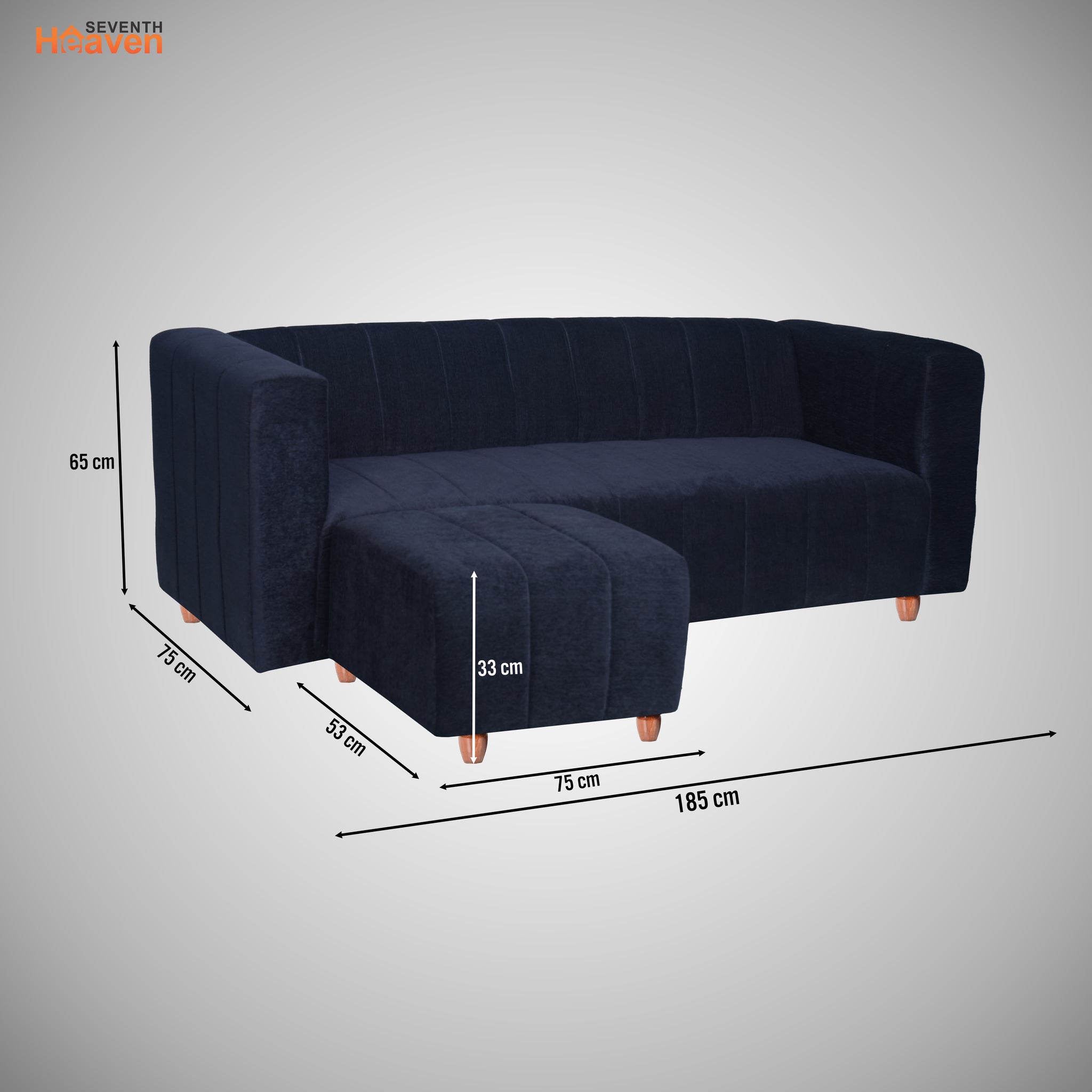 Tokyo 4 Seater Sofa with Ottoman- ( Premium Molfino Fabric- Black )