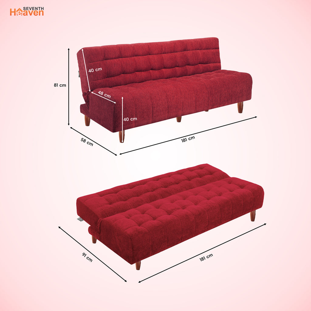 Florida Neo 3 Seater Wooden Sofa Cum Bed - ( Premium Molfino Fabric- Maroon)