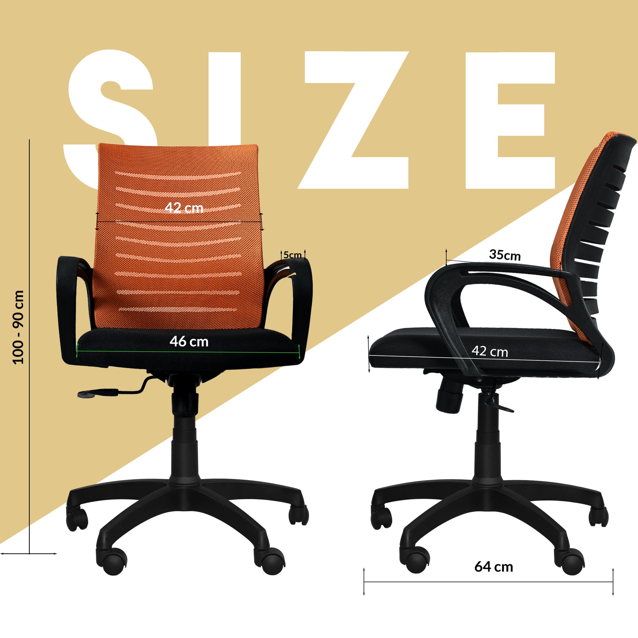 Bolt Mid-Back (Nylon Base) Office Chair – Ergonomic, Durable & Versatile (Orange Mesh)