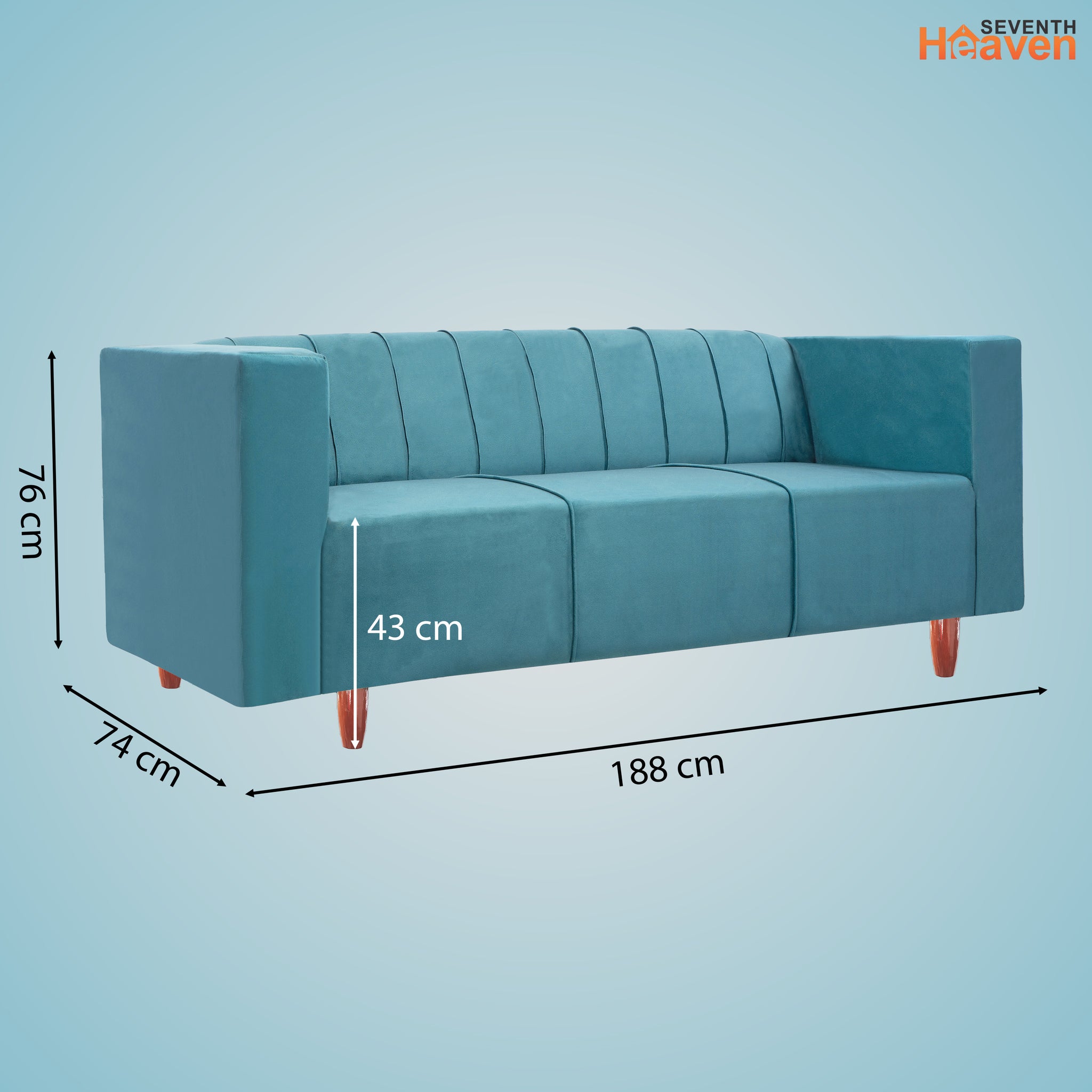 Sydney 3 Seater Sofa- ( Premium Holland Fabric- Sky Blue )