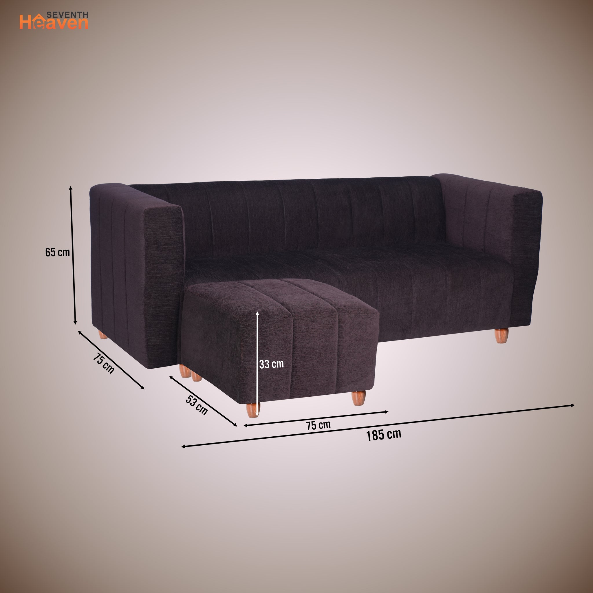 Tokyo 4 Seater Sofa with Ottoman- ( Premium Molfino Fabric- Brown )