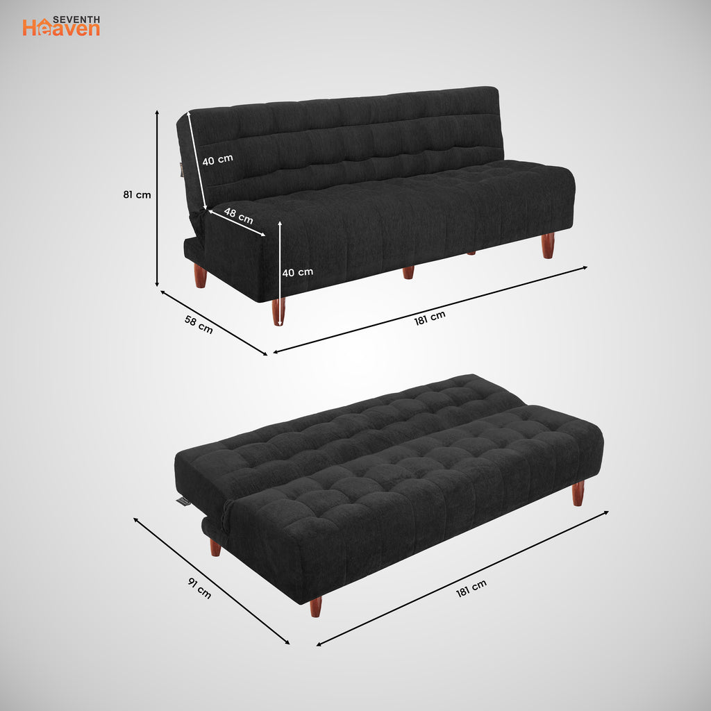 Florida Neo 3 Seater Wooden Sofa Cum Bed - ( Premium Molfino Fabric- Black )