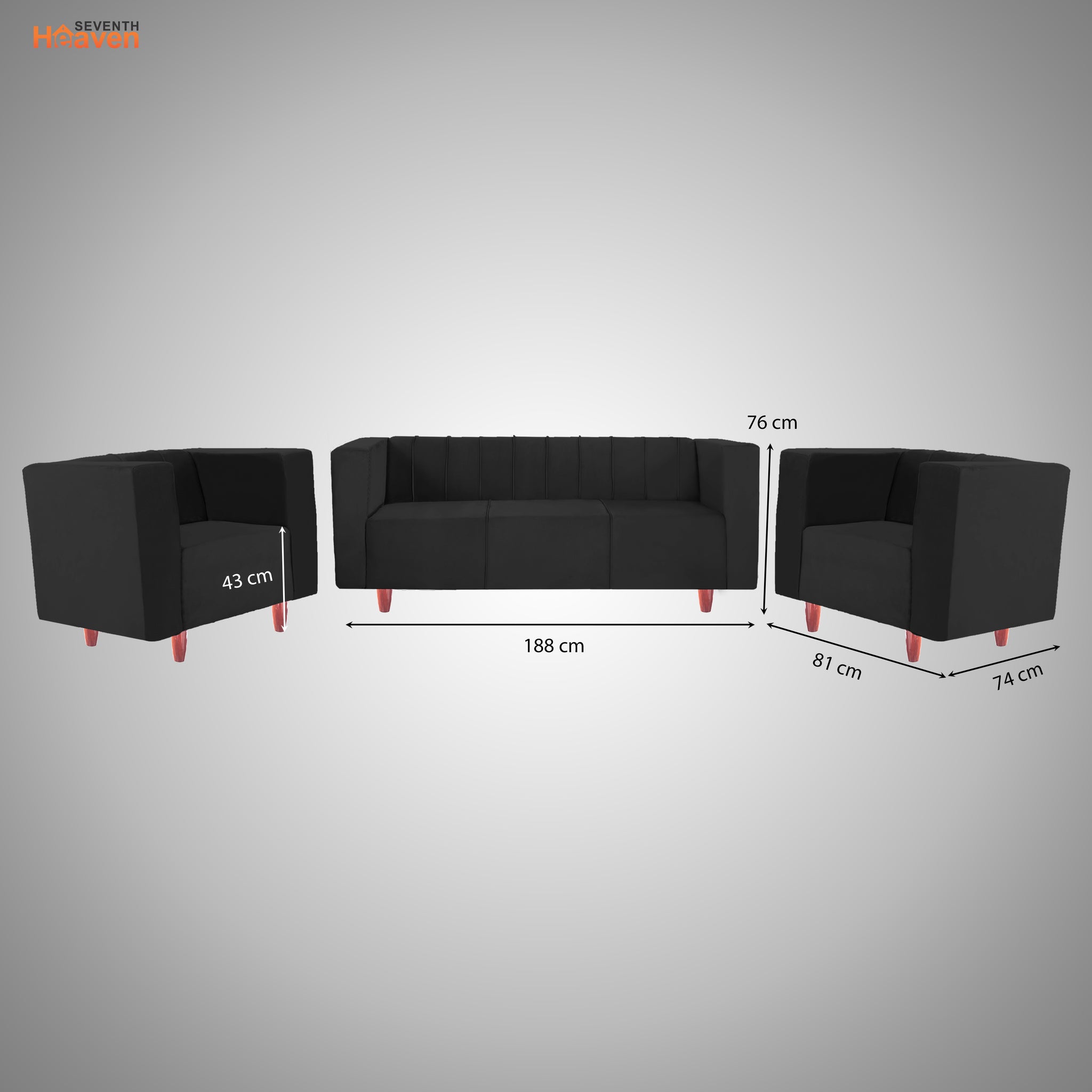 Sydney 5 Seater Sofa- (3+1+1) ( Premium Holland Fabric - Black)