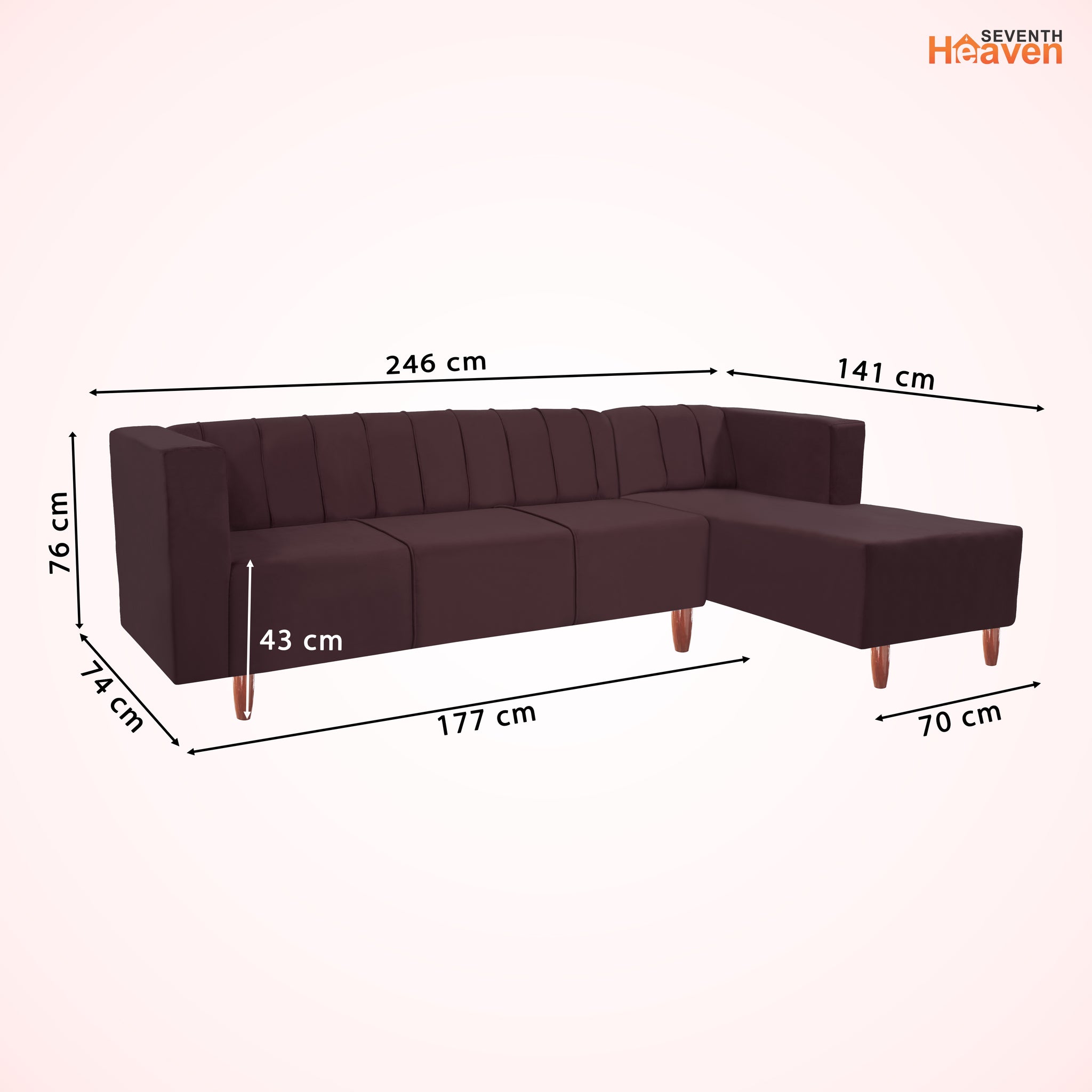 Sydney 6 Seater Sofa Right Corner- ( Polyster Holland Fabric- Brown )