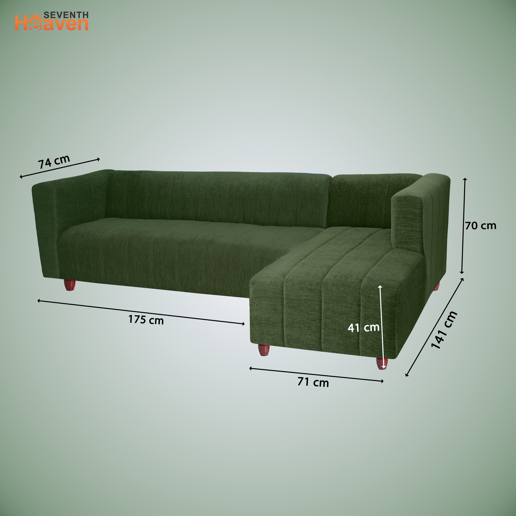 Tokyo 6 Seater Sofa Right Corner- ( Premium Molfino Fabric- Green )