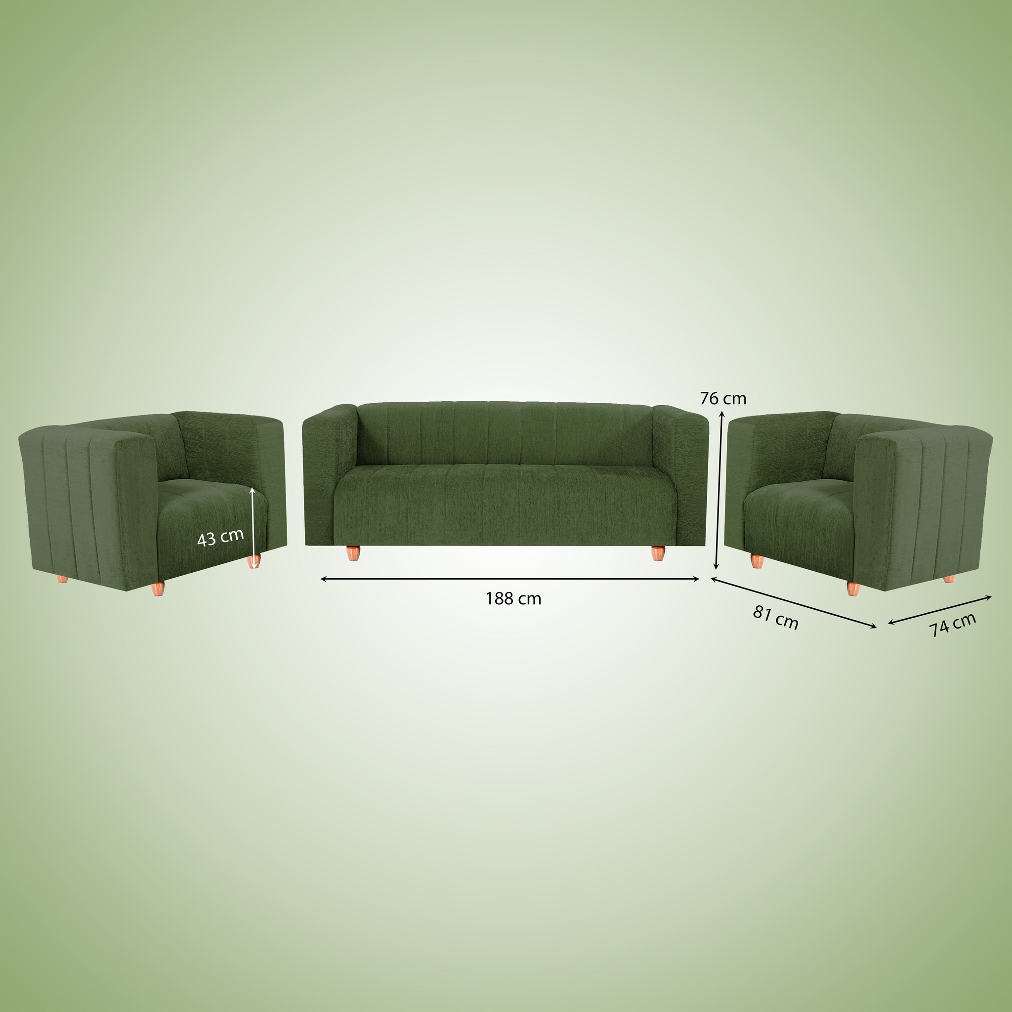 Tokyo 5 Seater Sofa- (3+1+1) ( Premium Molfino Fabric - Green)