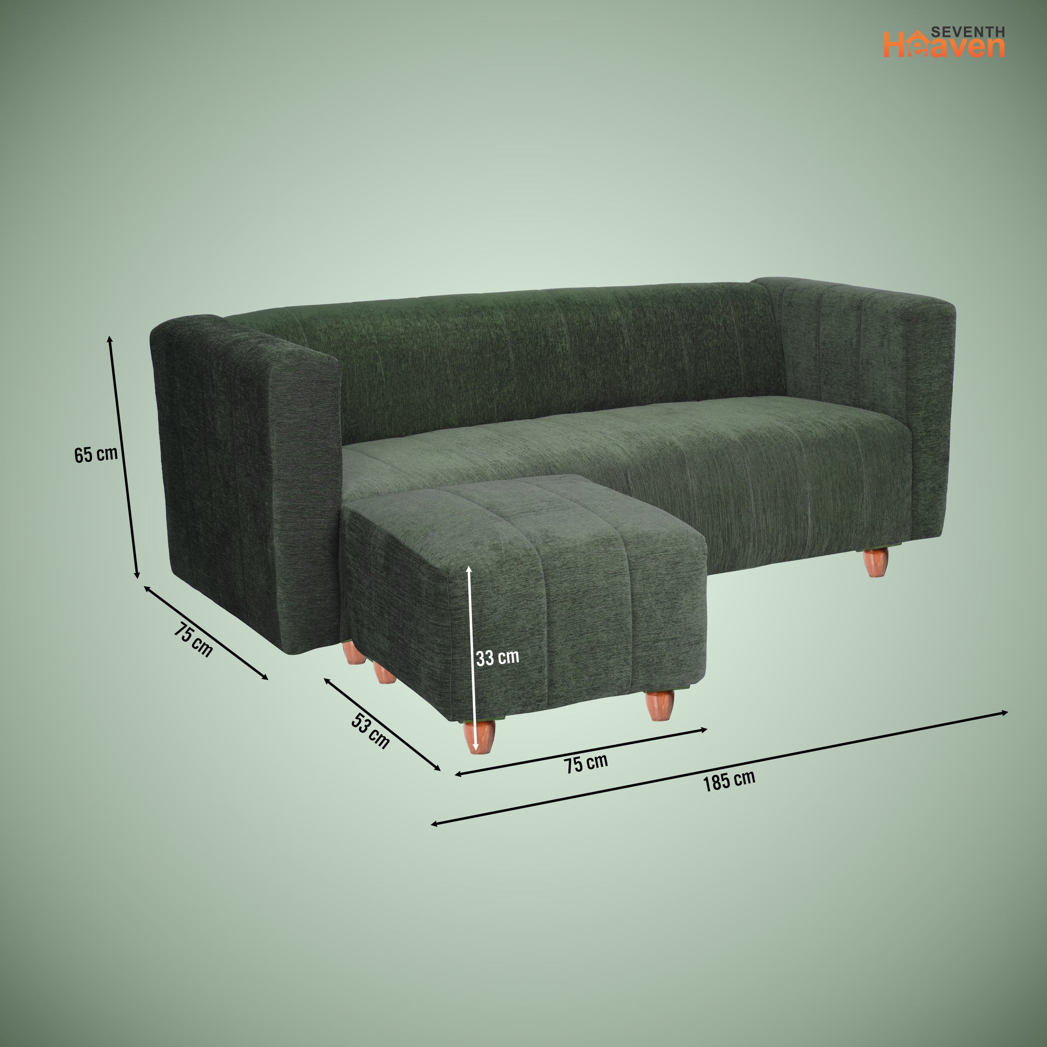 Tokyo 5 Seater Sofa with 2 Ottomans- ( Premium Molfino Fabric- Green )