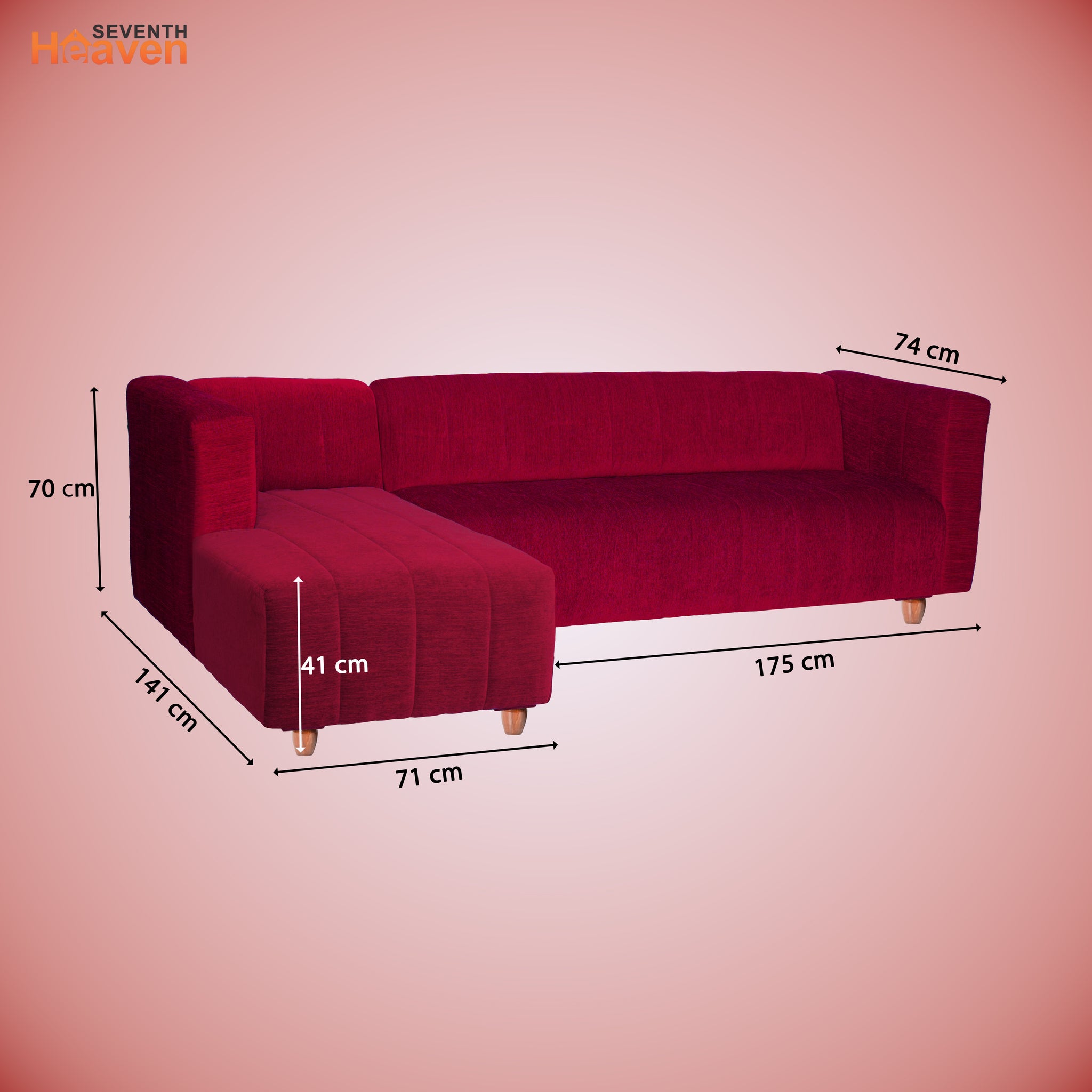 Tokyo 6 Seater Sofa Left Corner- ( Premium Molfino Fabric- Maroon )