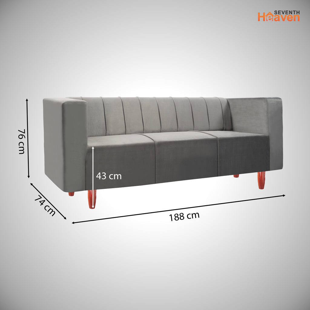 Sydney 3 Seater Sofa- ( Premium Holland Fabric- Grey )