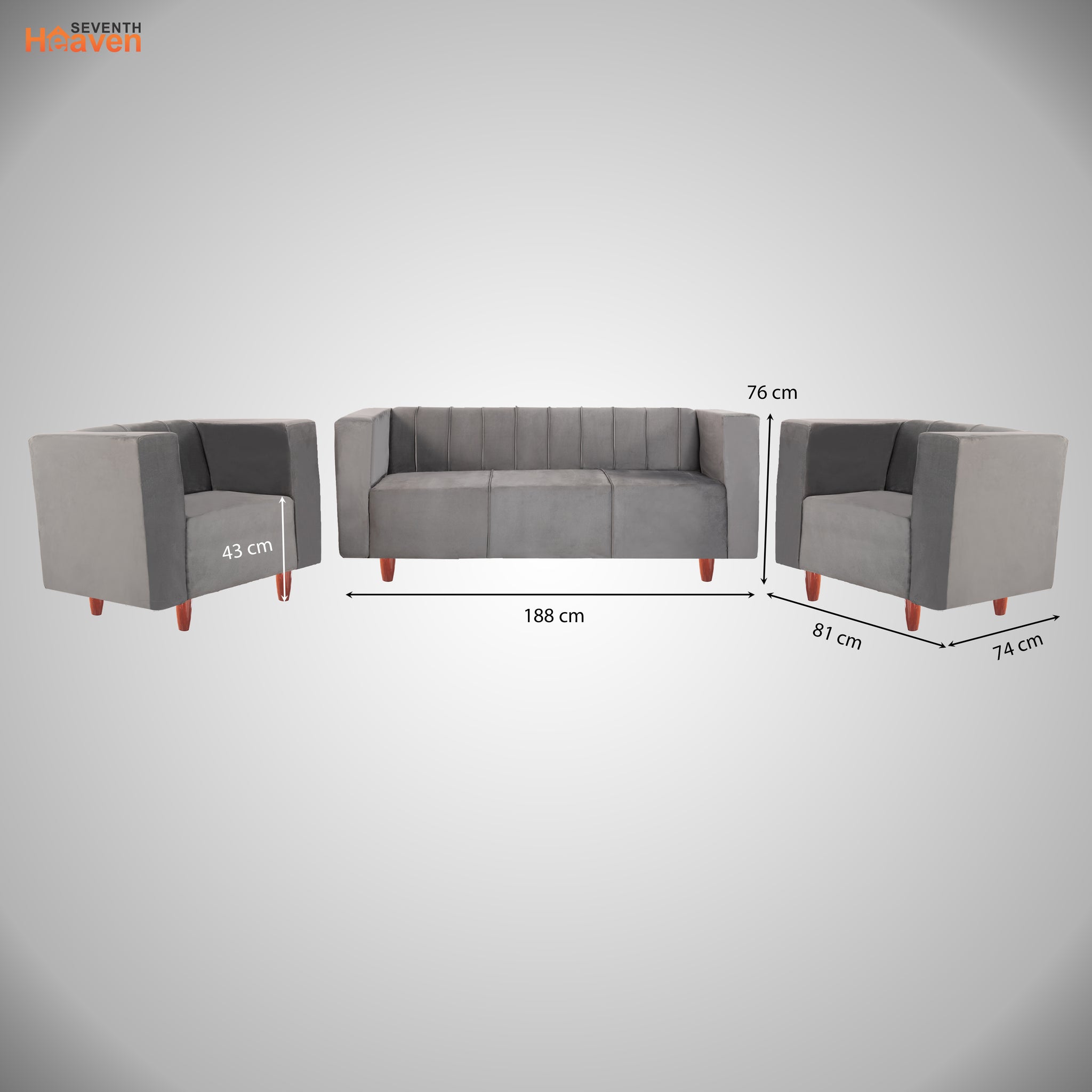 Sydney 5 Seater Sofa- (3+1+1) ( Premium Holland Fabric - Grey)