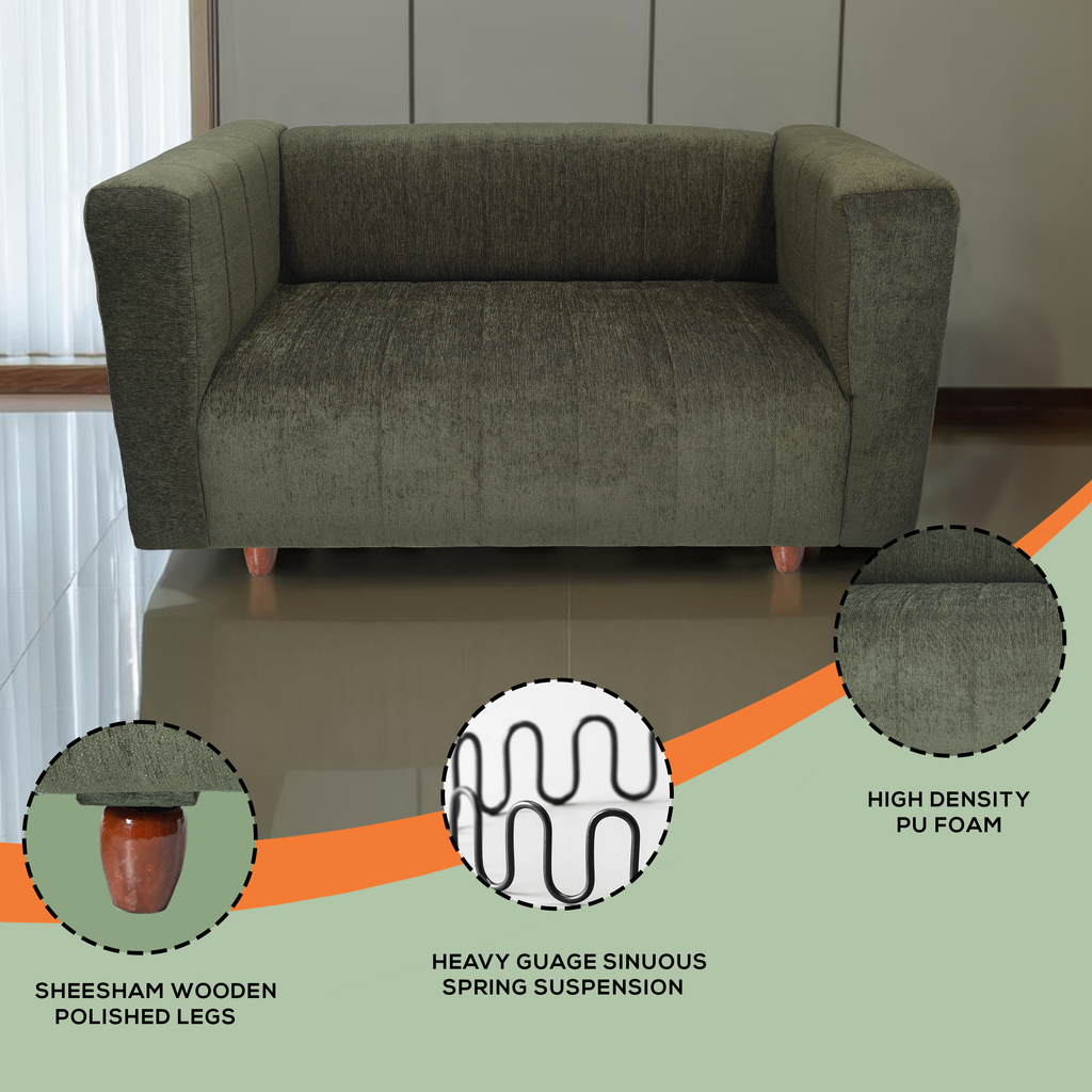 Tokyo 2 Seater Sofa- ( Premium Molfino Fabric- Green )