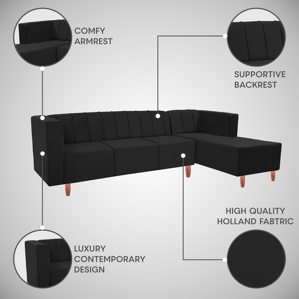 Sydney 6 Seater sofa right corner- ( Plush Suede Fabric- Black )