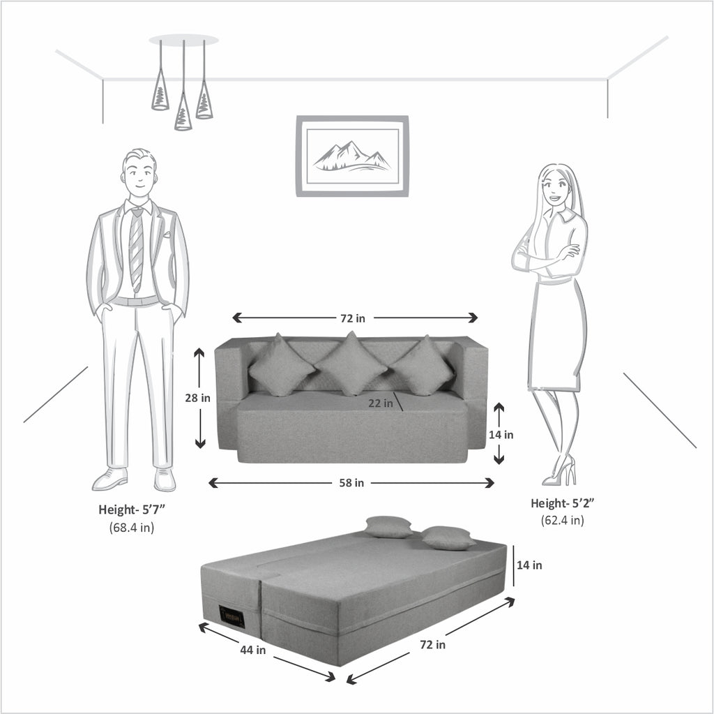 FlipperX Sofa Cum Bed Cover - 3 Seater, Plain Cushion ( Premium Jute Fabric, Light Grey )