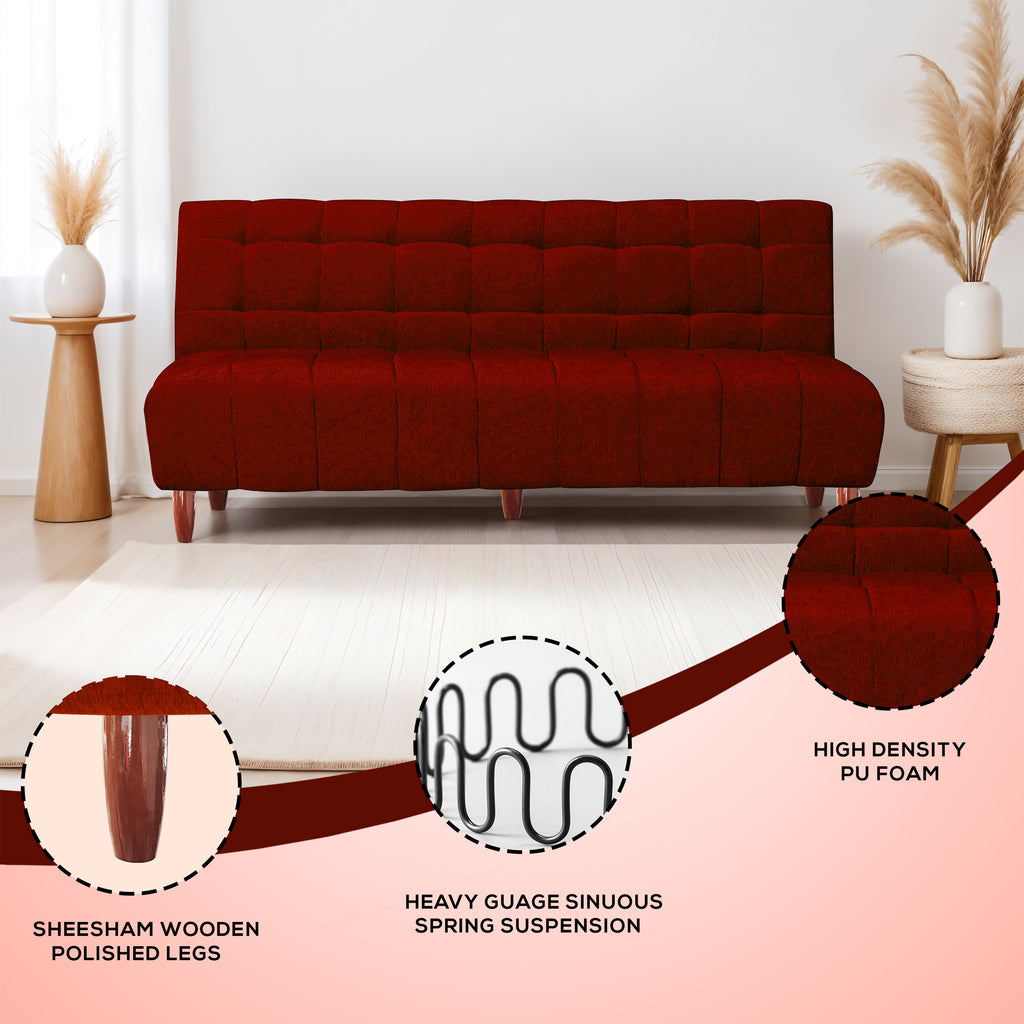 Florida 4 Seater Wooden Sofa Cum Bed - ( Premium Molfino Fabric- Maroon)