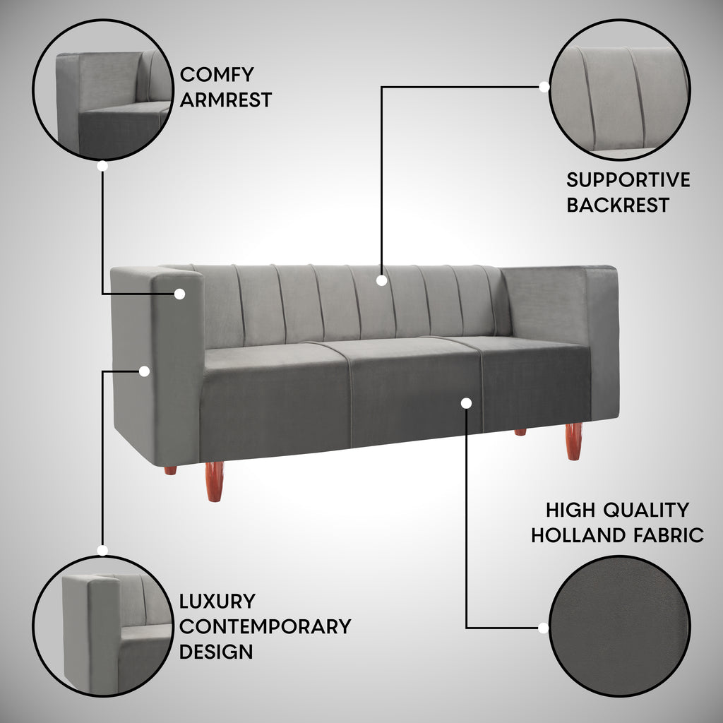 Sydney 3 Seater Sofa- ( Polyster Holland Fabric- Grey  )