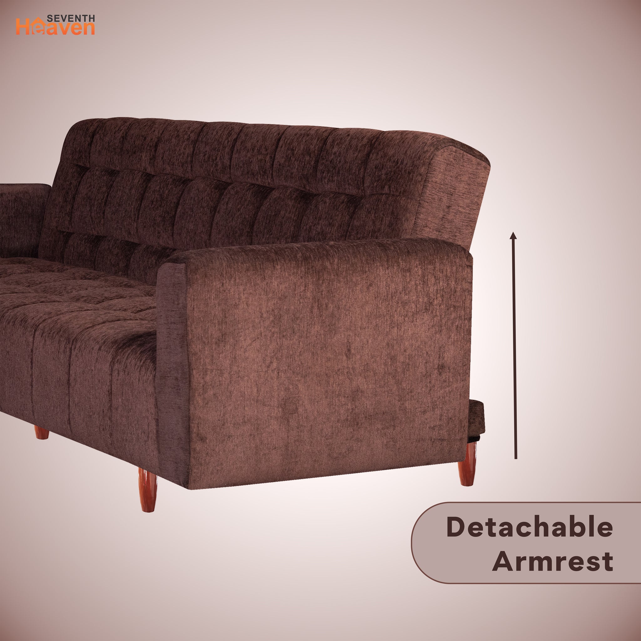 Lisbon 3 Seater Wooden Sofa Cum Bed - ( Premium Molfino Fabric- Brown )