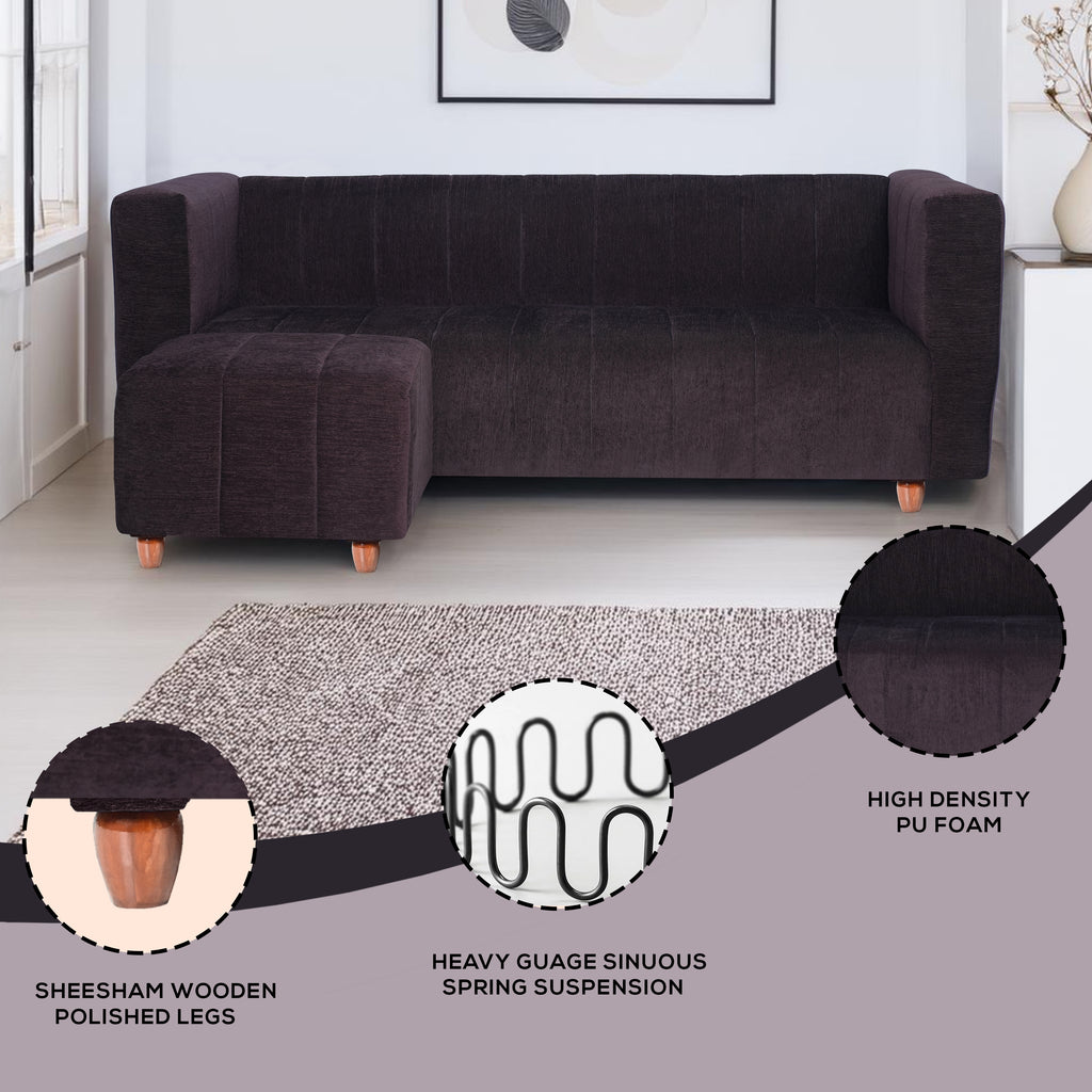 Tokyo 4 Seater Sofa with Ottoman- ( Premium Molfino Fabric- Brown )