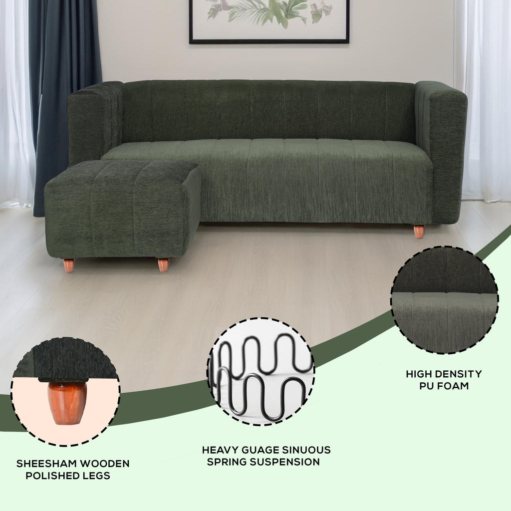 Tokyo 4 Seater Sofa with Ottoman- ( Premium Molfino Fabric- Green )