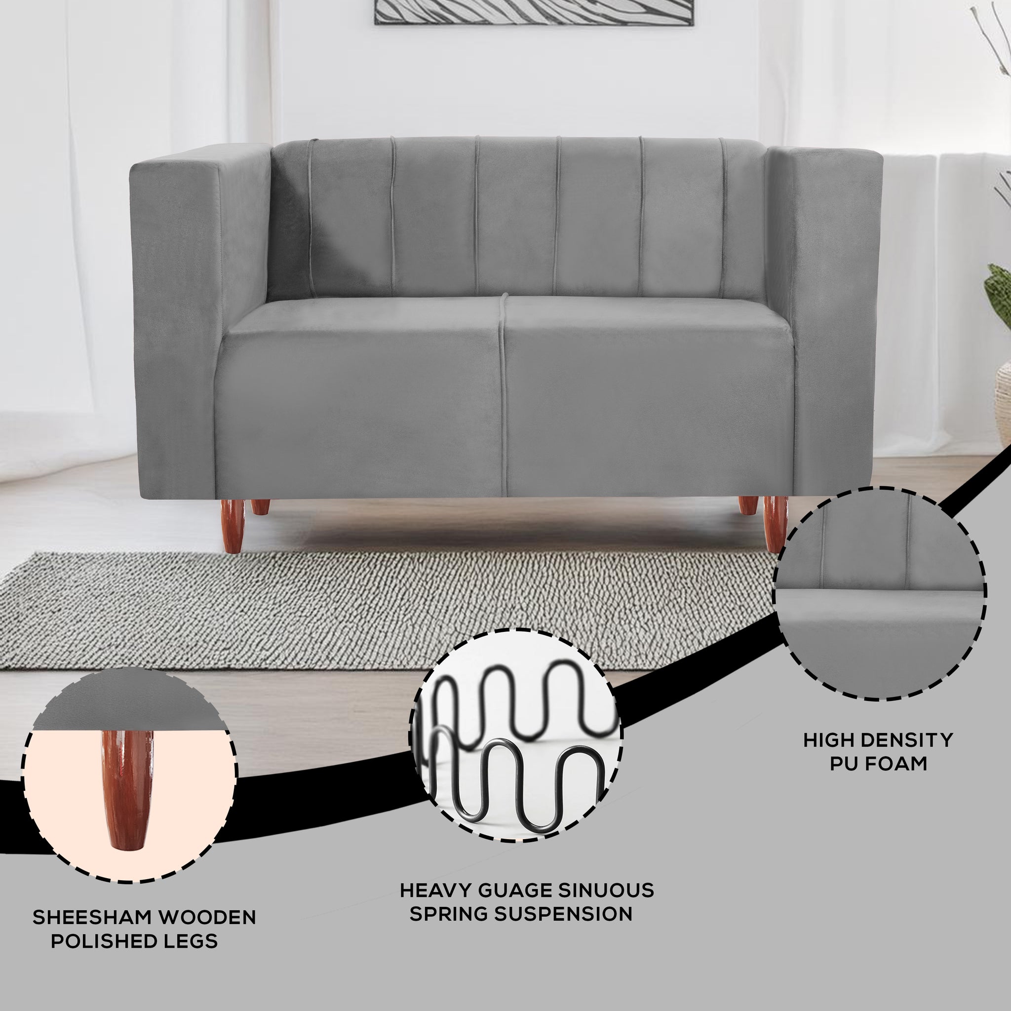 Sydney 2 Seater Sofa- ( Premium Holland Fabric- Grey )