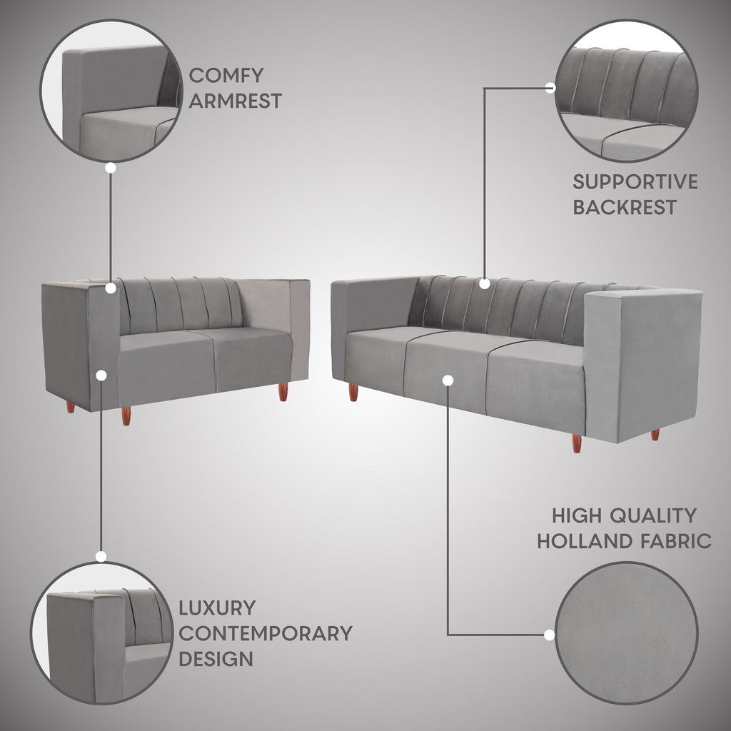 Sydney (3+2) Seater Sofa- ( Premium Holland Fabric- Grey)