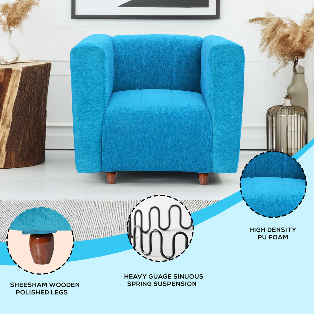 Tokyo 1 Seater Sofa- ( Premium Molfino Fabric- Sky Blue )
