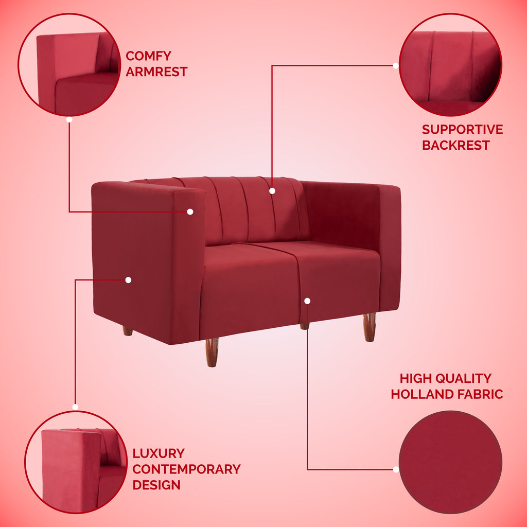 Sydney 2 Seater Sofa- ( Premium Holland Fabric- Maroon )