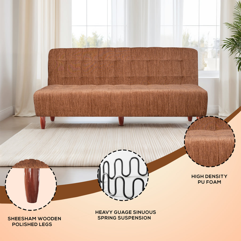 Florida 3 Seater Wooden Sofa Cum Bed - ( Premium Molfino Fabric- Beige )