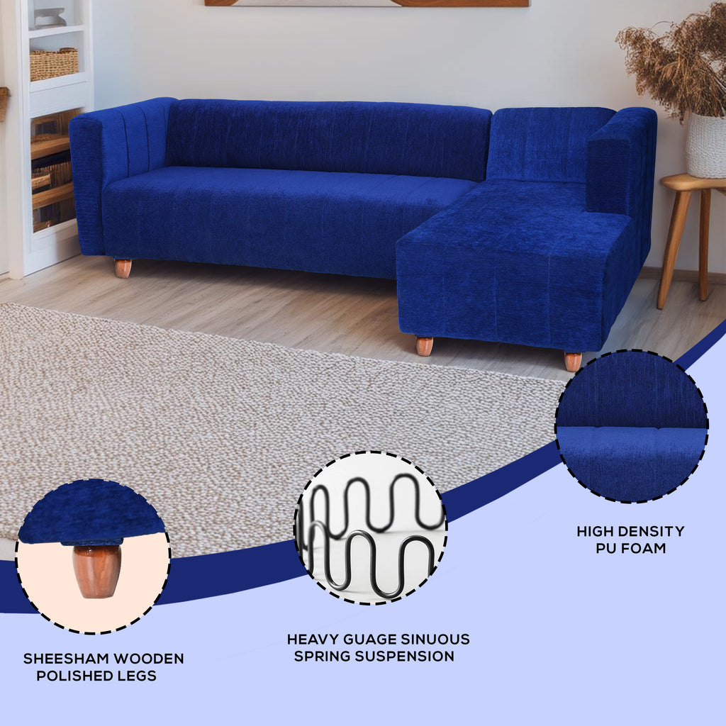 Tokyo 6 Seater Sofa Right Corner- ( Premium Molfino Fabric- Blue )