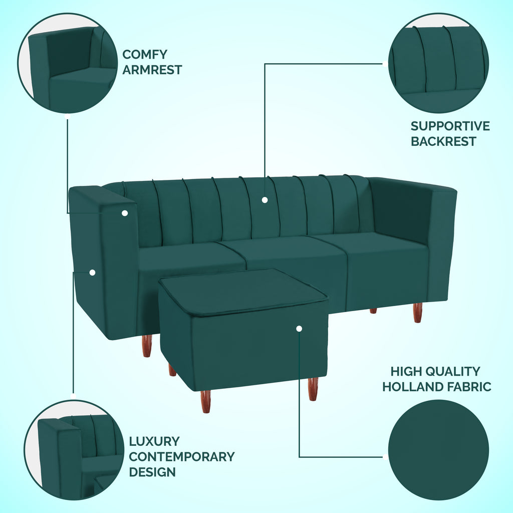 Sydney 4 Seater Sofa with Ottoman- ( Premium Holland Fabric- Teal )