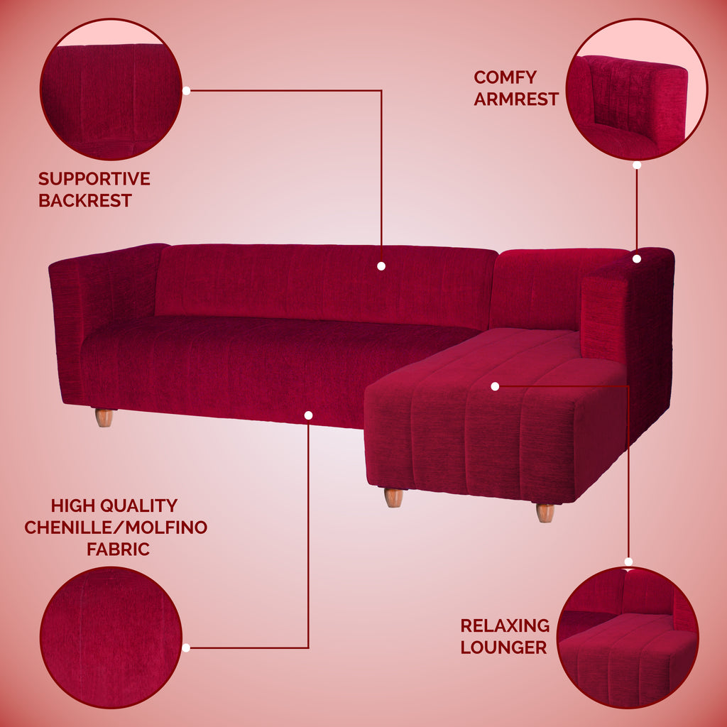 Tokyo 6 Seater Sofa Right Corner- ( Premium Molfino Fabric- Maroon )