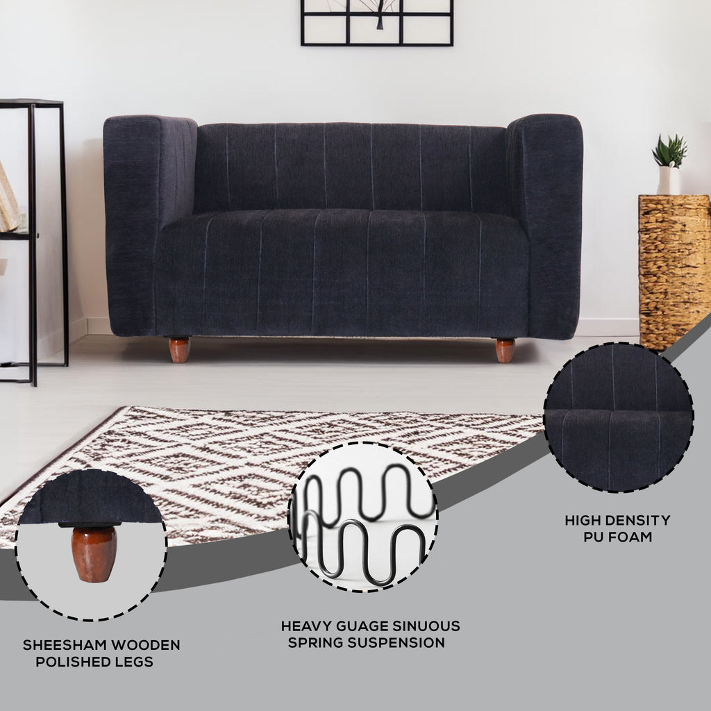 Tokyo 2 Seater Sofa- ( Premium Molfino Fabric- Black )