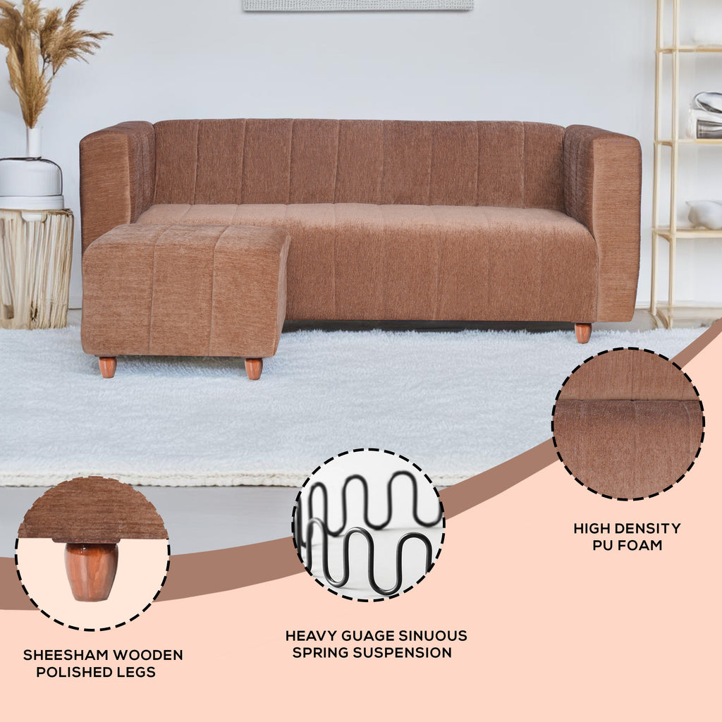 Tokyo 4 Seater Sofa with Ottoman- ( Premium Molfino Fabric- Beige )
