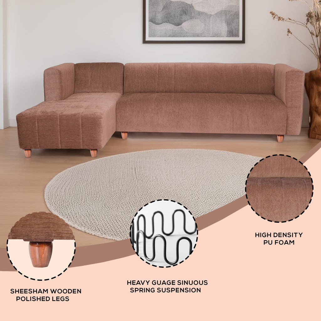 Tokyo 6 Seater Sofa Left Corner- ( Premium Molfino Fabric- Beige )