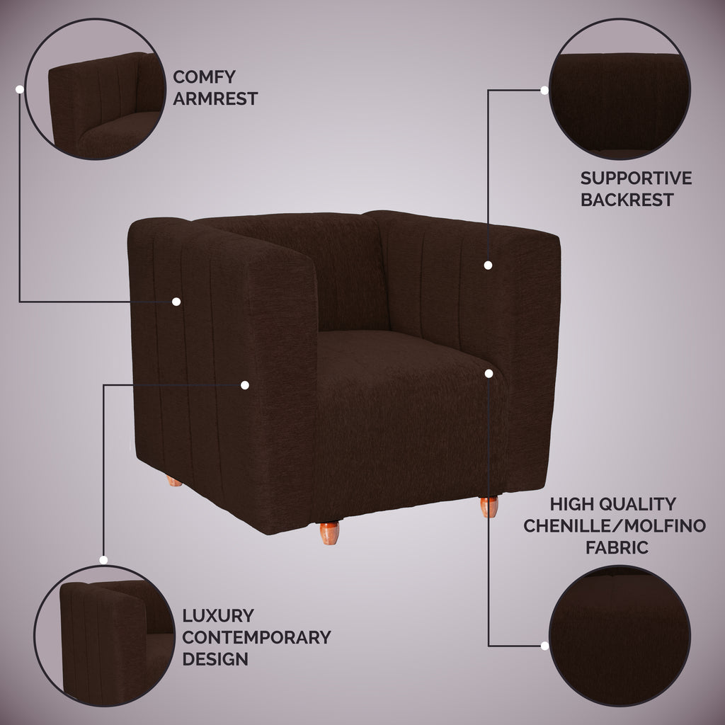 Tokyo 1 Seater Sofa- ( Premium Molfino Fabric- Brown )