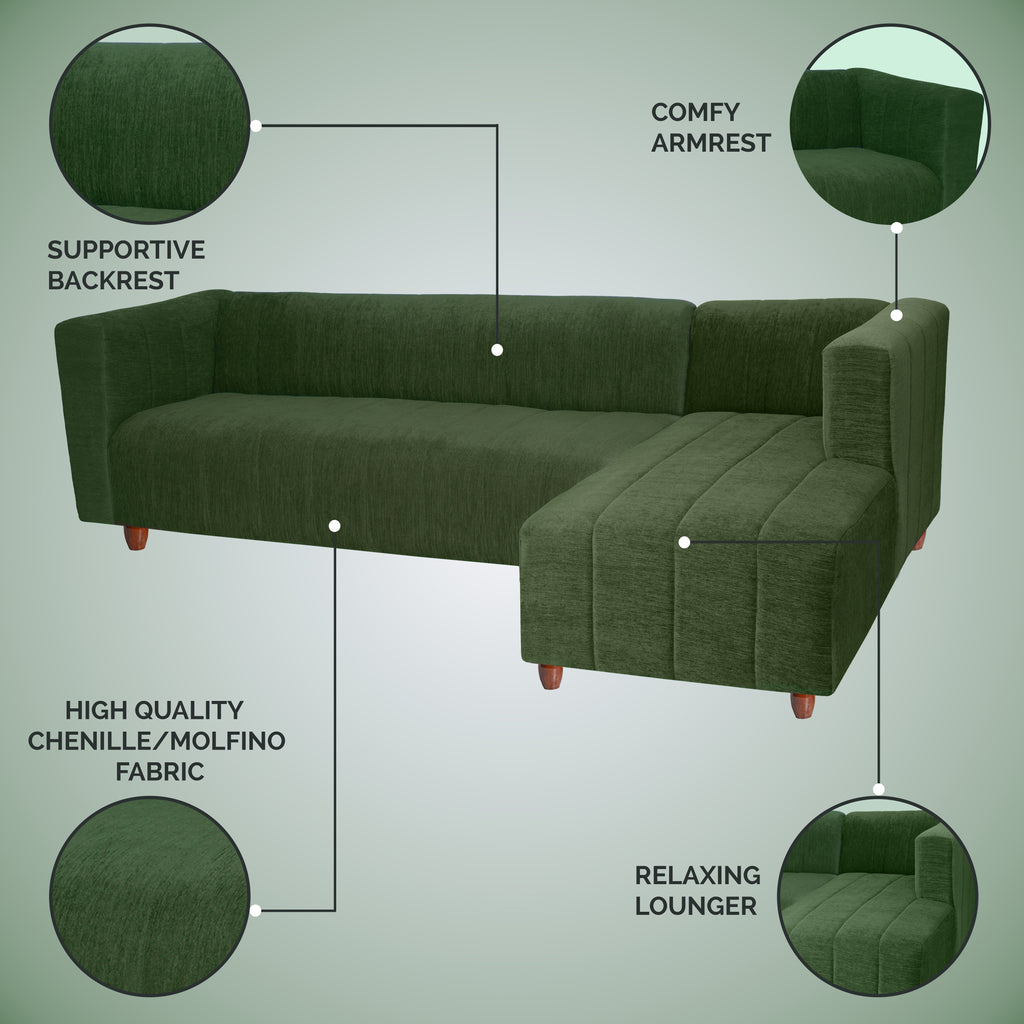 Tokyo 6 Seater Sofa Right Corner- ( Premium Molfino Fabric- Green )
