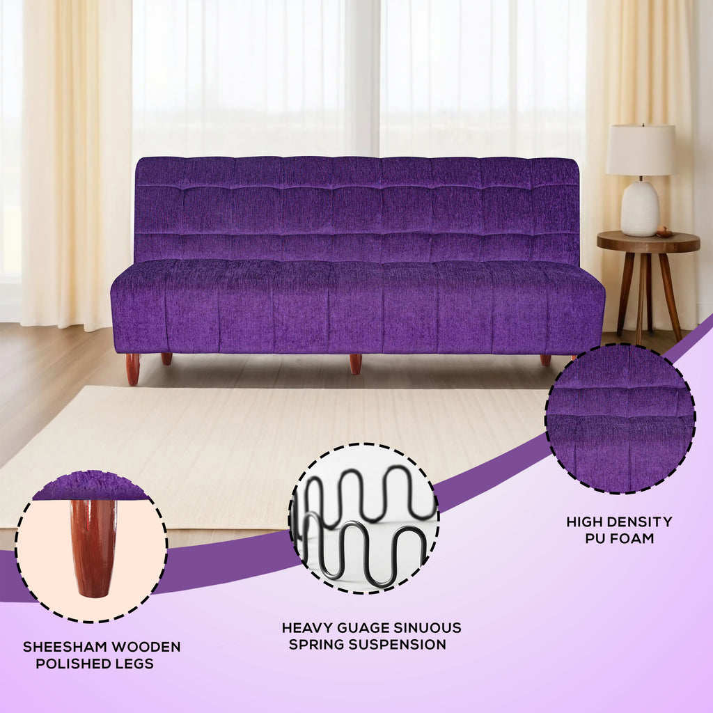 Florida 4 Seater Wooden Sofa Cum Bed - ( Premium Molfino Fabric- Purple)