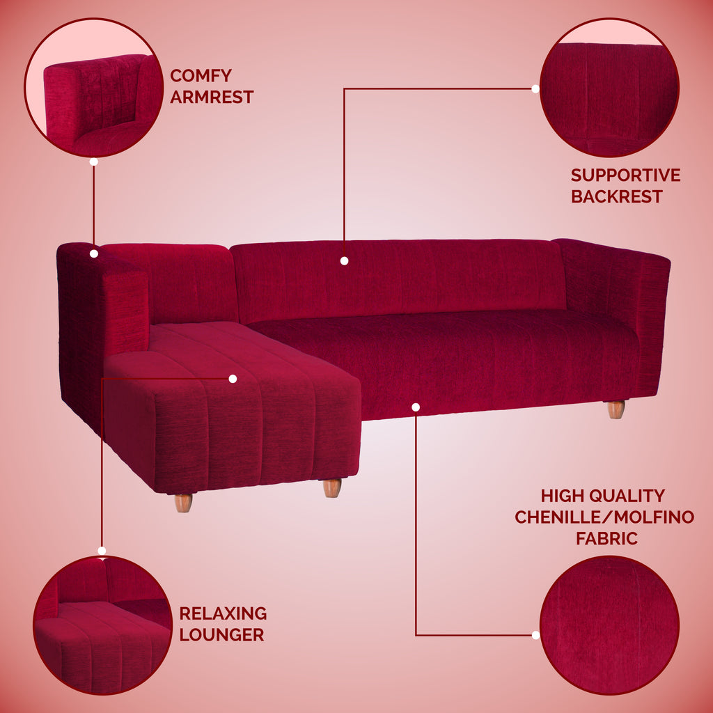 Tokyo 6 Seater Sofa Left Corner- ( Premium Molfino Fabric- Maroon )