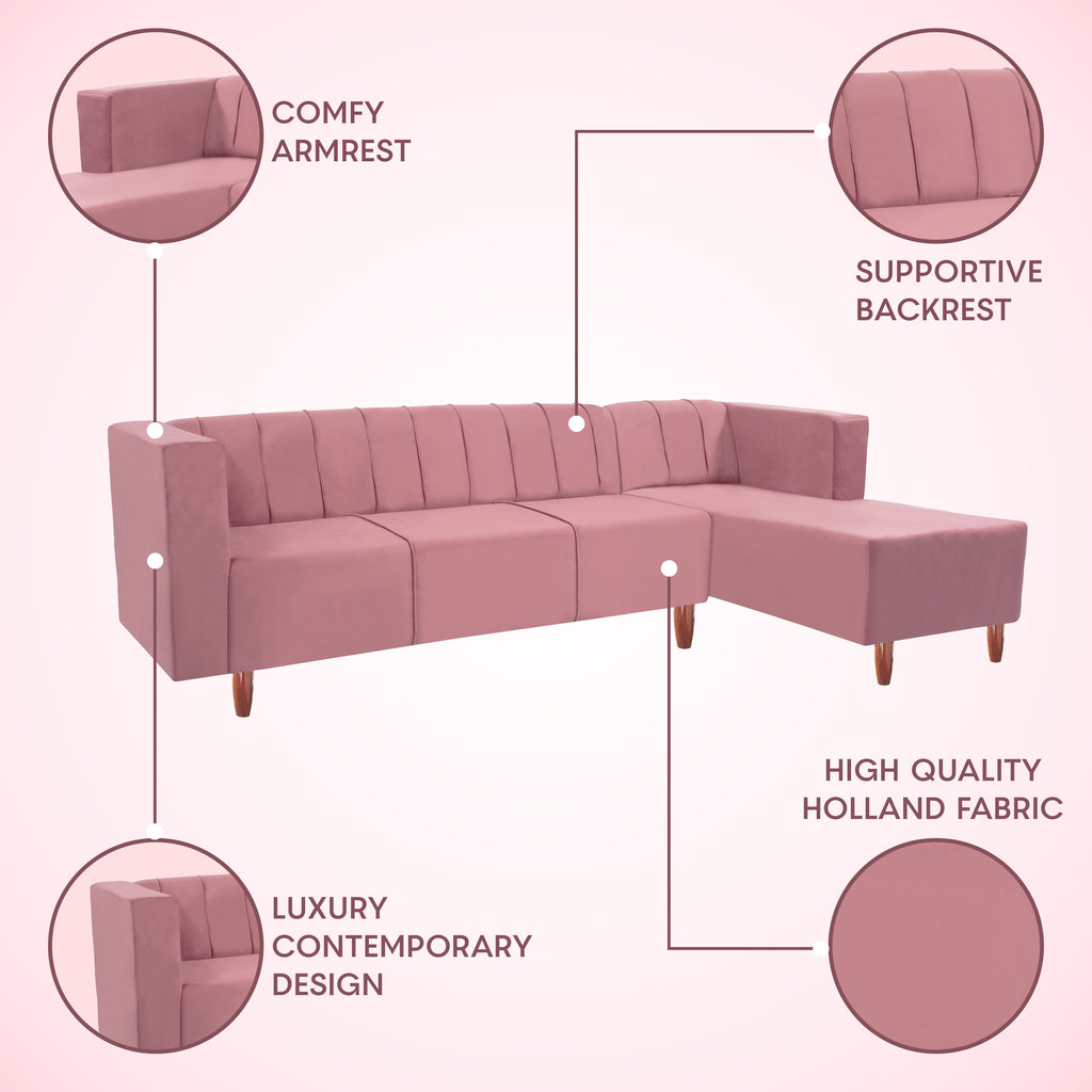 Sydney 6 Seater Sofa right corner- ( Plush Suede Fabric- Peach )
