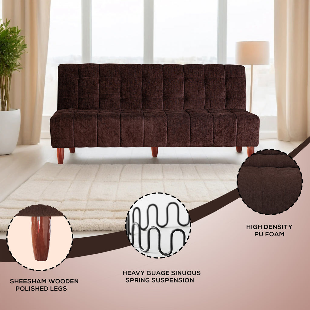 Florida 3 Seater Wooden Sofa Cum Bed - ( Premium Molfino Fabric- Brown )