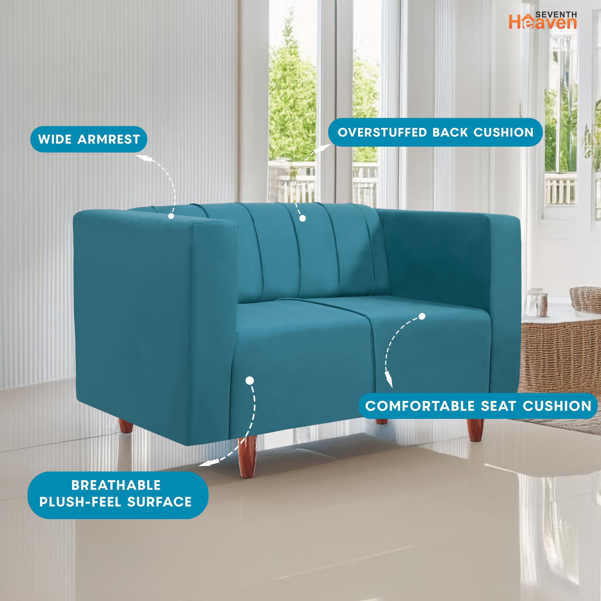 Sydney 2 Seater Sofa- ( Premium Holland Fabric- Sky Blue )
