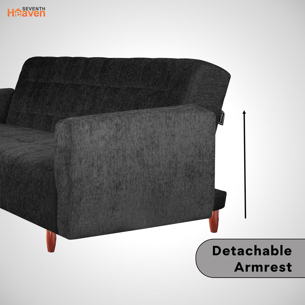 Lisbon  4 Seater Wooden Sofa Cum Bed - ( Premium Molfino Fabric - Black)