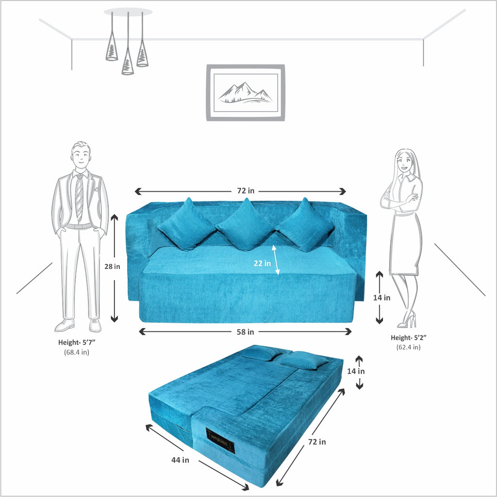 Flipper X Sofa Cum Bed Cover - 3 Seater, Plain Cushion ( Premium Molfino Fabric, Sky Blue)