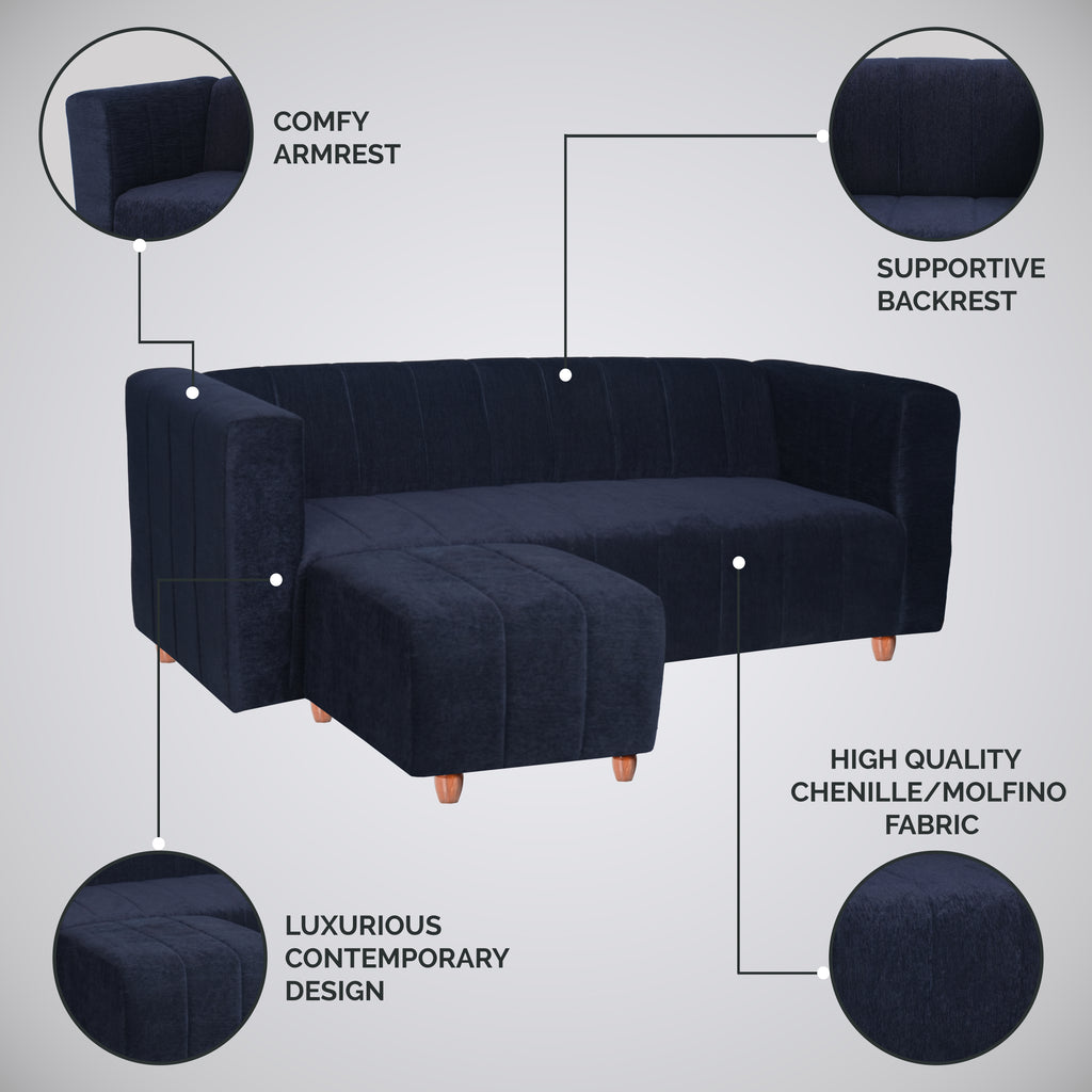 Tokyo 4 Seater Sofa with Ottoman- ( Premium Molfino Fabric- Black )