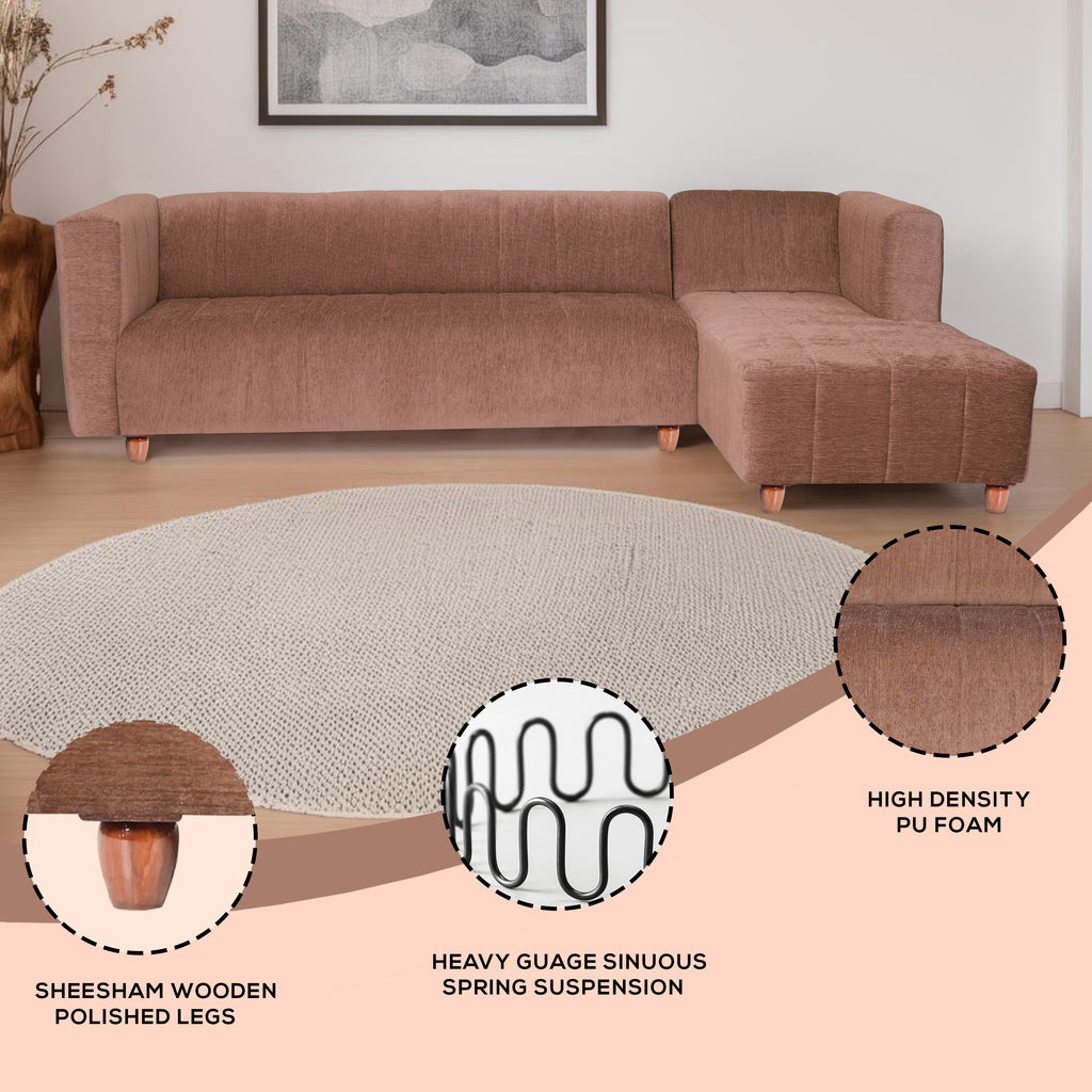 Tokyo 6 Seater Sofa Right Corner- ( Premium Molfino Fabric- Beige )