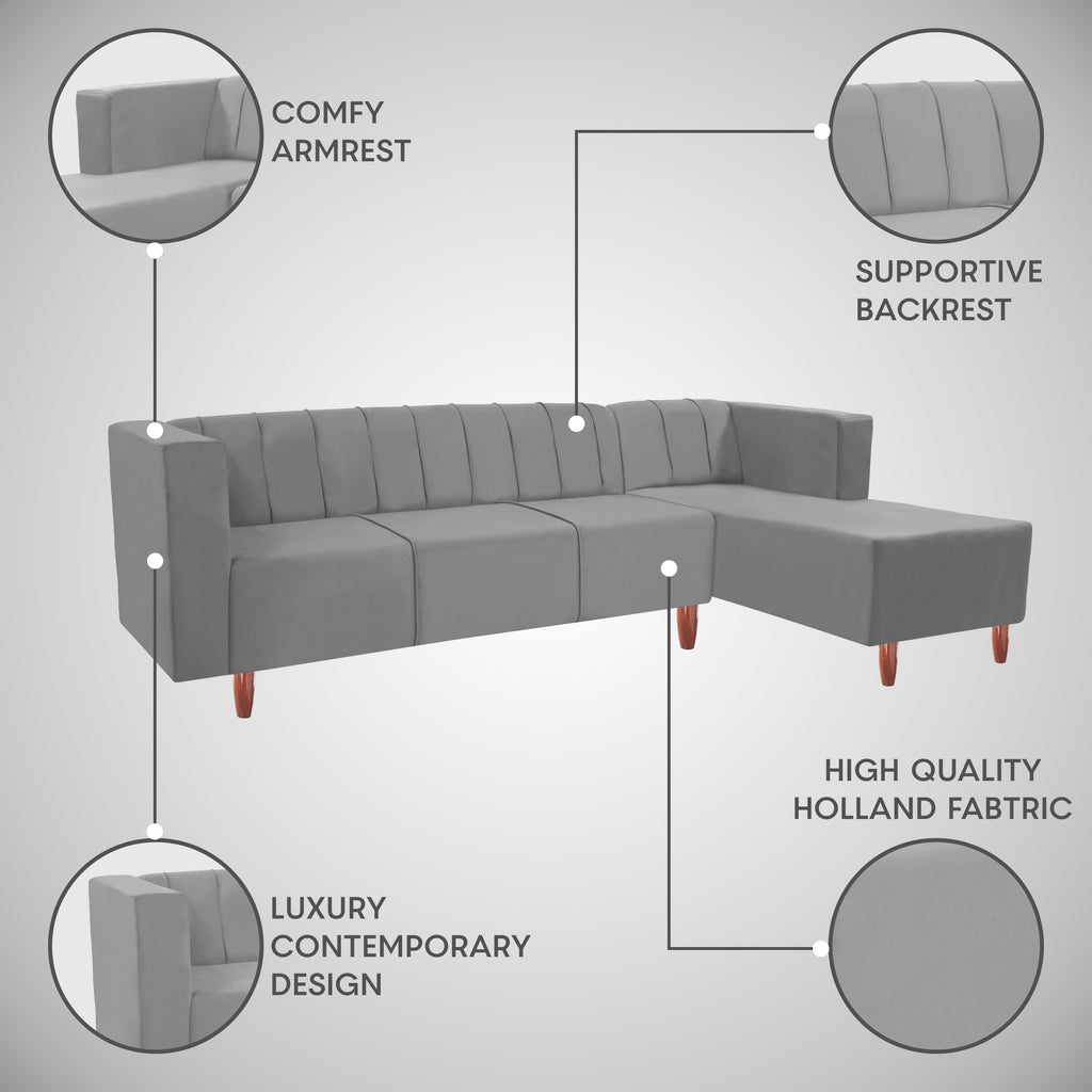 Sydney 6 Seater sofa right corner- ( Premium Holland Fabric- Grey )