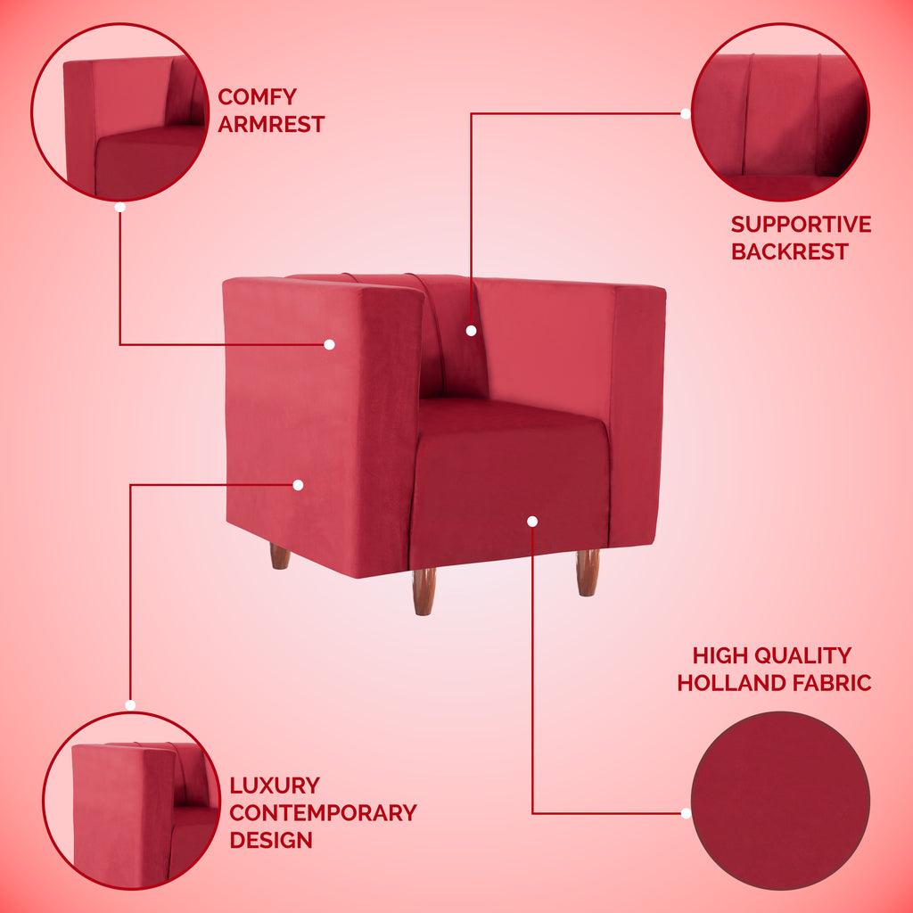 Sydney 1 Seater Sofa- ( Premium Holland Fabric- Maroon )